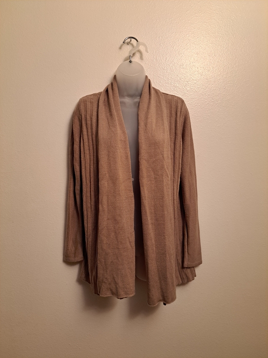 Notations Sweaters - Notations Open-Front Ribbed Draped Cardigan Sweater With Shawl Collar - Taupe